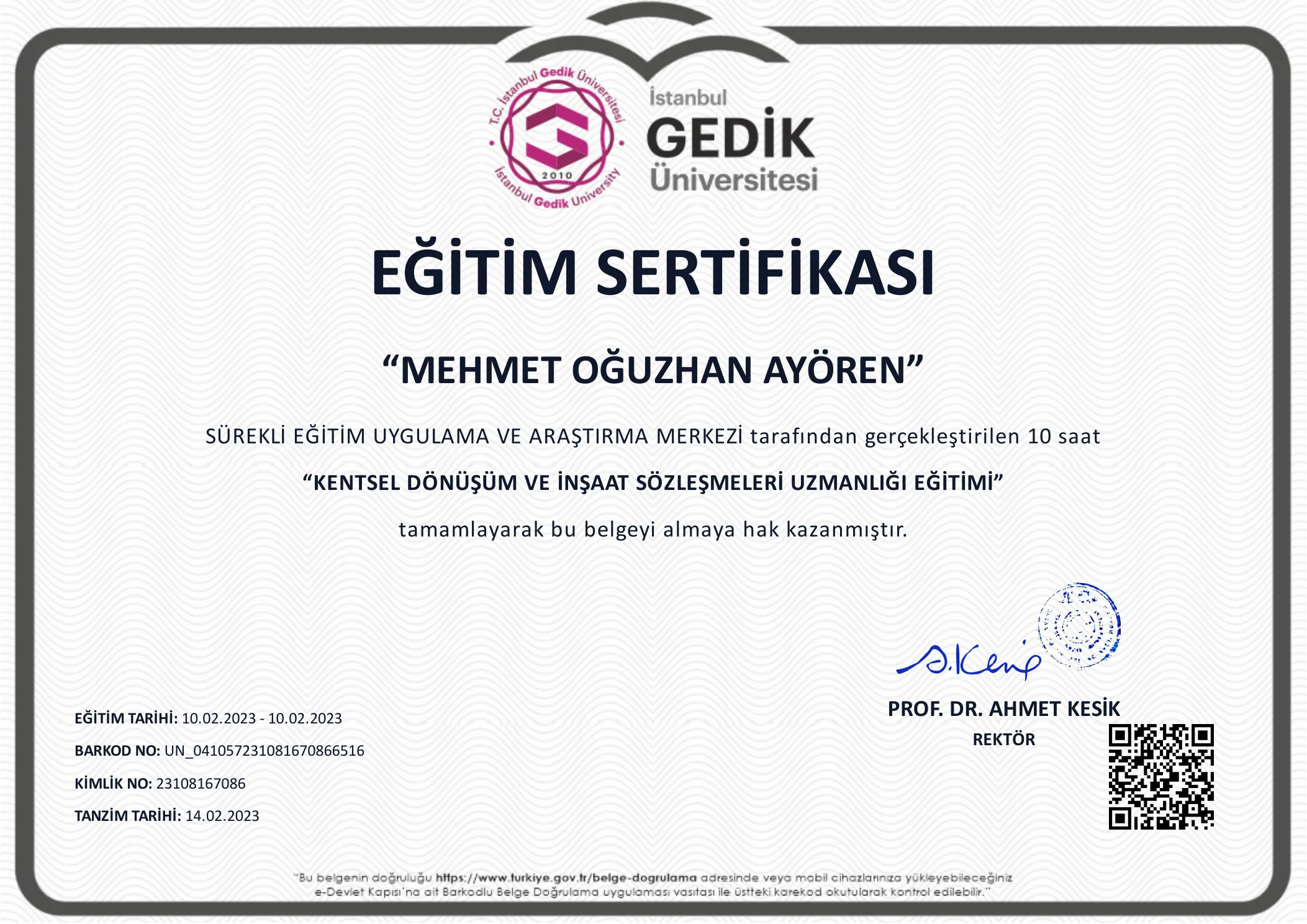 Kentsel Dönüşüm ve İnşaat Sözleşmeleri Uzmanlığı Eğitimi